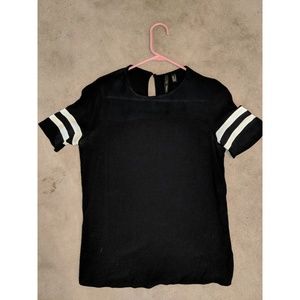 Mango black shirt with white stripes on sleeves
